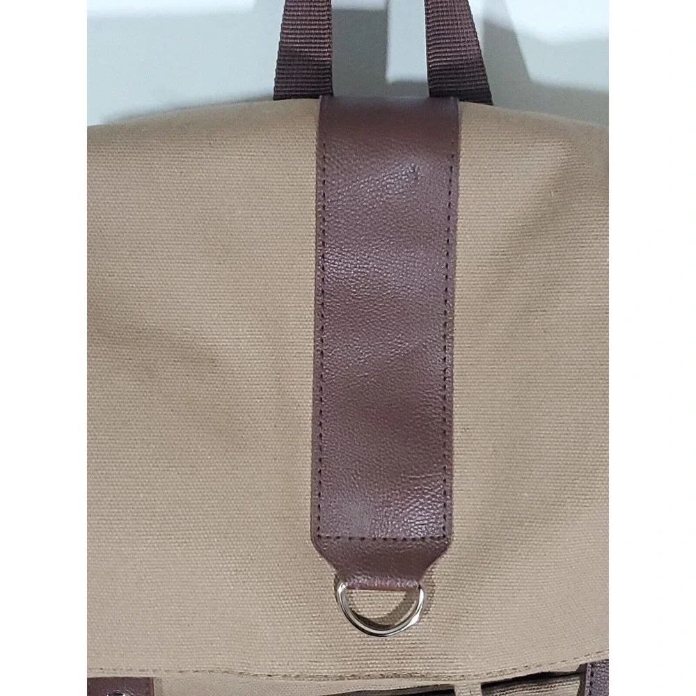 Bella Russo Canvas Backpack Rucksack Bookbag Brown Tan 16"x 18" Zip Snap Close - Picture 2 of 7